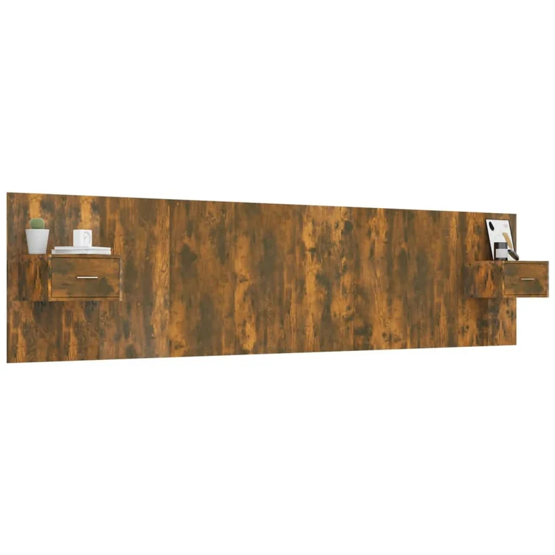 Tête de lit accessoire couchage chambre à coucher meuble avec chevet intégré étagère MDF marron clair TDL0205844