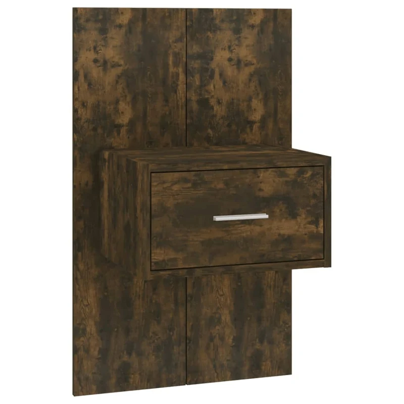 Tête de lit accessoire couchage chambre à coucher meuble avec chevet intégré étagère MDF marron clair TDL0205844