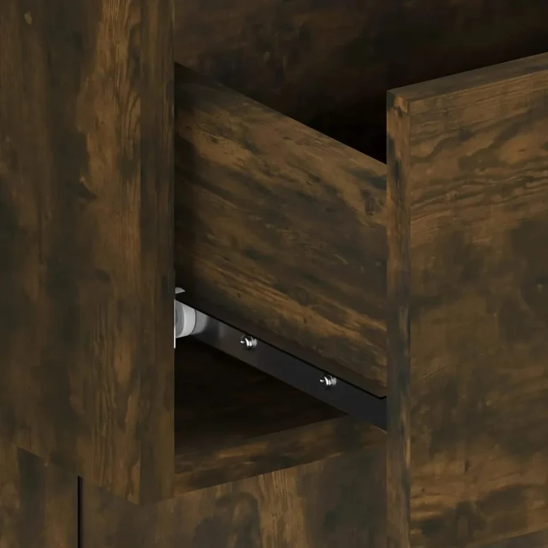 Tête de lit accessoire couchage chambre à coucher meuble avec chevet intégré étagère MDF marron clair TDL0205844