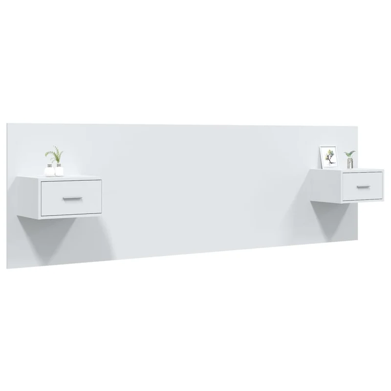 Tête de lit accessoire couchage chambre à coucher meuble avec chevet intégré étagère MDF blanc TDL0205860