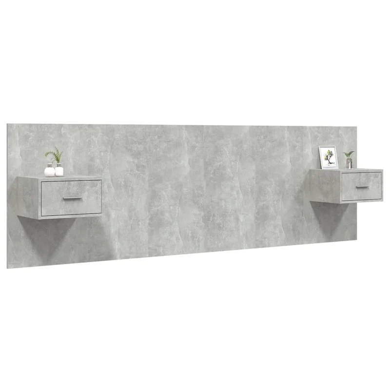 Tête de lit accessoire couchage chambre à coucher meuble avec chevet intégré étagère MDF gris TDL0205814
