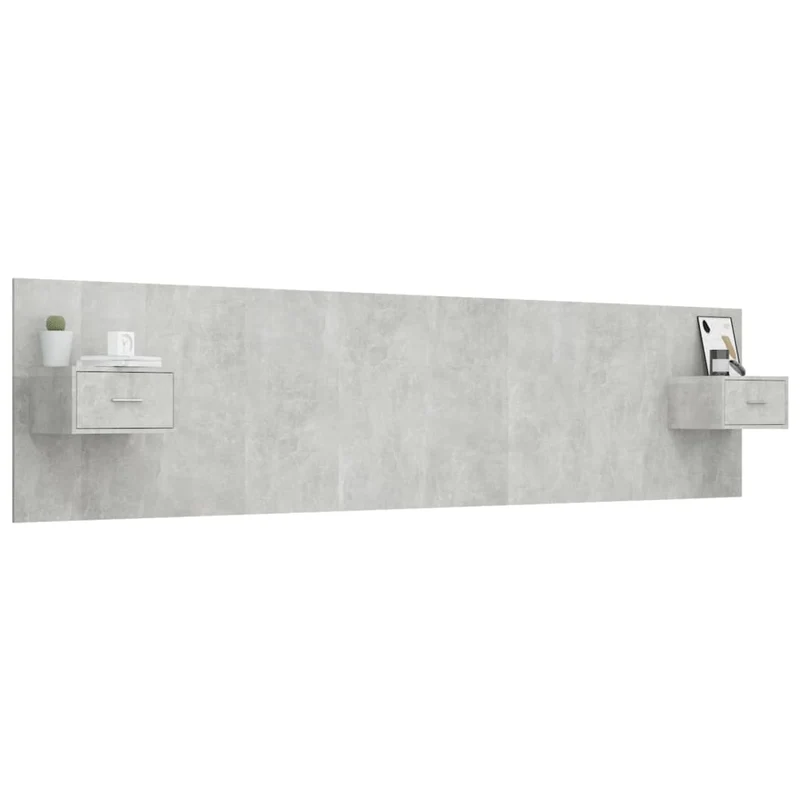 Tête de lit accessoire couchage chambre à coucher meuble avec chevet intégré étagère MDF gris TDL0205819