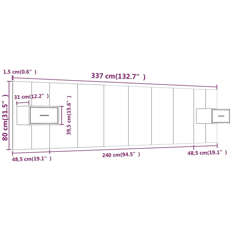 Tête de lit accessoire couchage chambre à coucher meuble avec chevet intégré étagère MDF gris TDL0205819
