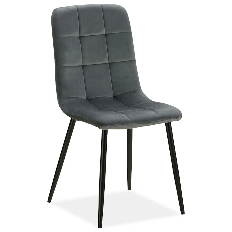 Lot de 4 chaises de salle à manger cuisine confortable et moderne en tissu velours gris pieds en métal noir CDS06202
