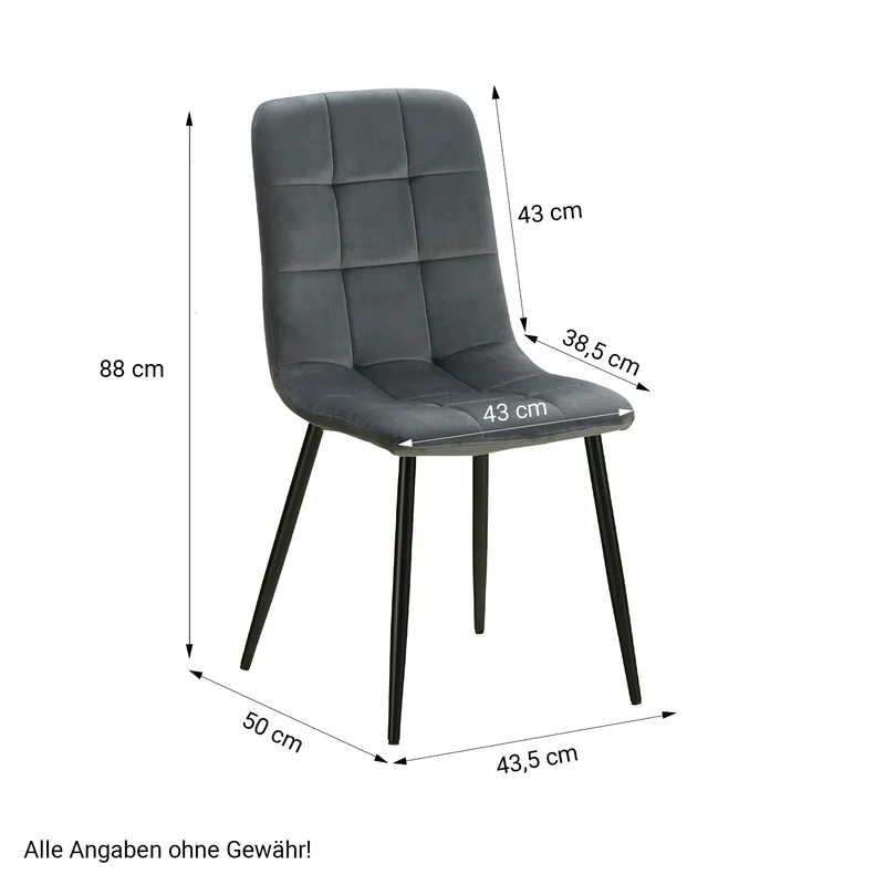 Lot de 4 chaises de salle à manger cuisine confortable et moderne en tissu velours gris pieds en métal noir CDS06202