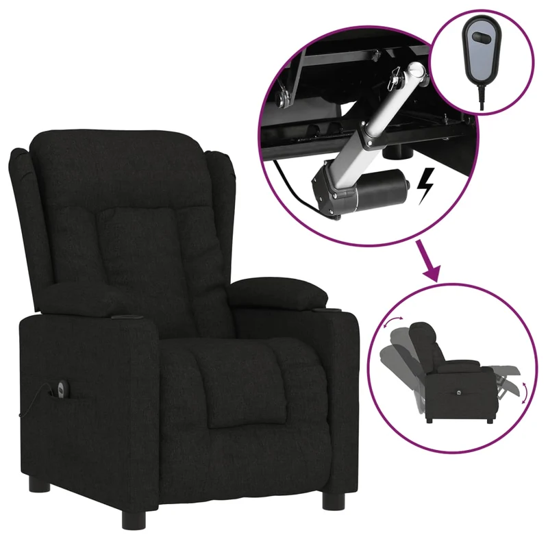Fauteuil relax TV fonction de levage électrique très confortable en tissu noir DEC028498