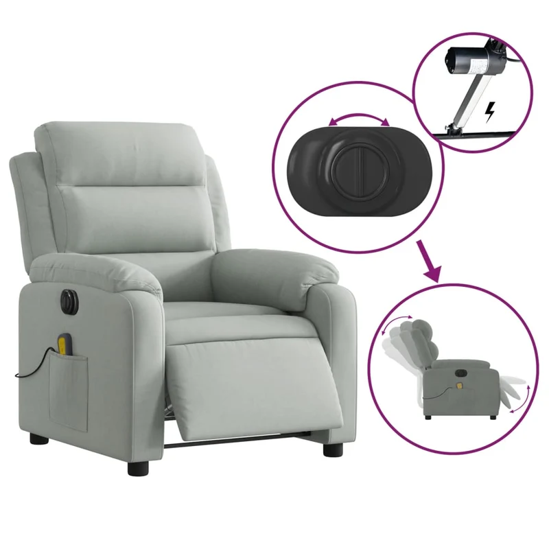 Fauteuil relax TV fonction de levage électrique très confortable 6 points de massageen velours gris DEC028298