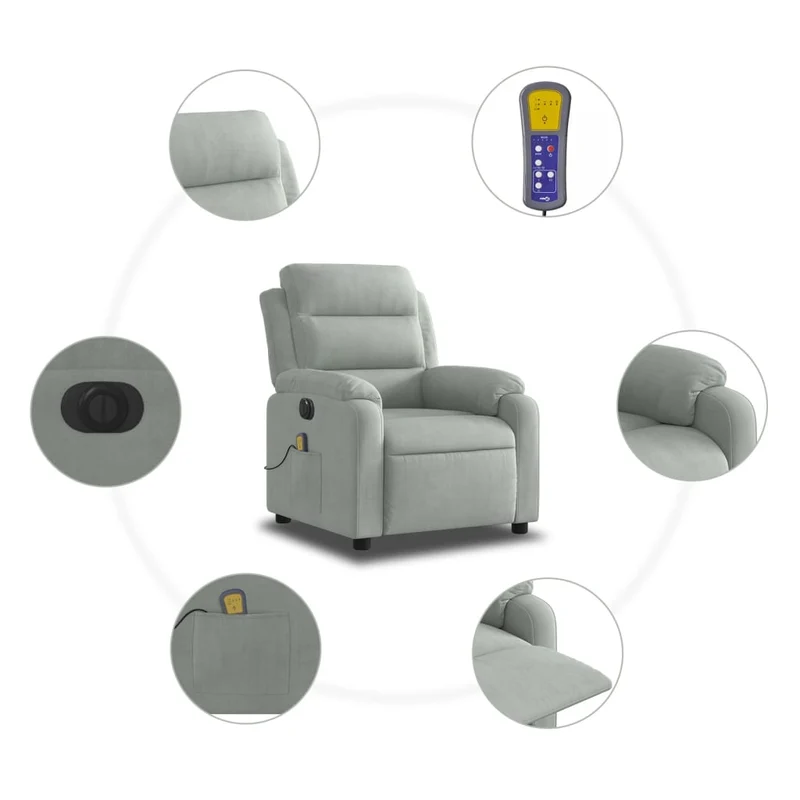Fauteuil relax TV fonction de levage électrique très confortable 6 points de massageen velours gris DEC028298