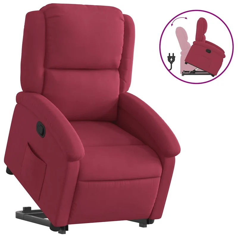 Fauteuil relax TV rembourrage confortable fonction de levage électrique en tissu velours bordeaux DEC028165