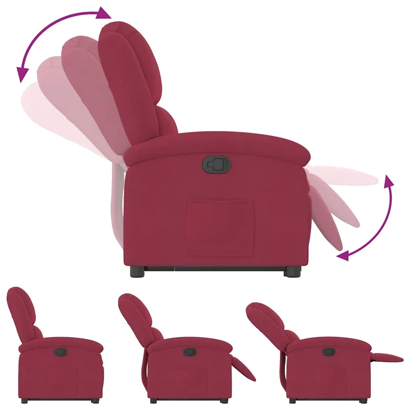 Fauteuil relax TV rembourrage confortable fonction de levage électrique en tissu velours bordeaux DEC028165