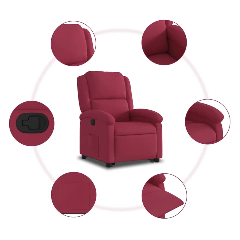 Fauteuil relax TV rembourrage confortable fonction de levage électrique en tissu velours bordeaux DEC028165