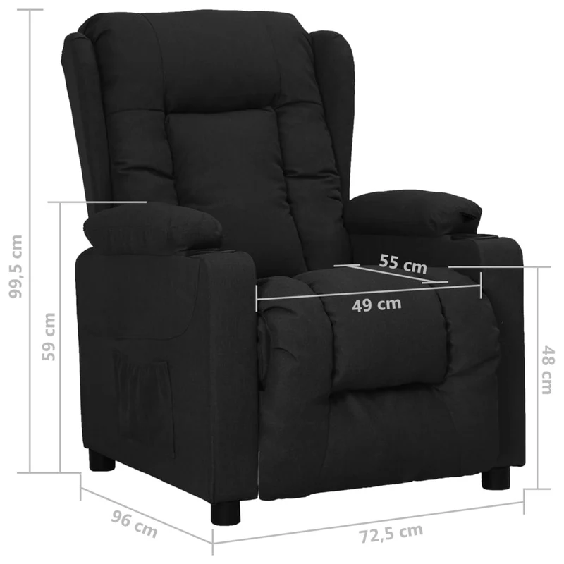 Fauteuil relax TV rembourrage confortable fonction d'inclinaison manuelle en tissu noir DEC028098