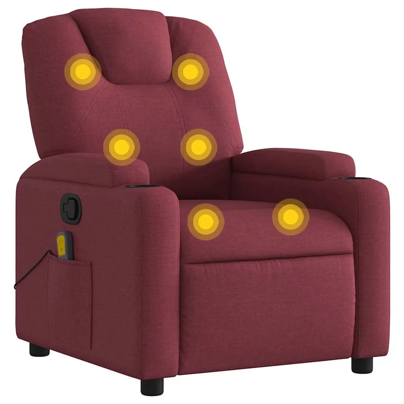 Fauteuil de relaxation TV fonction d'inclinaison manuelle et massage en tissu rouge bordeaux DEC027095