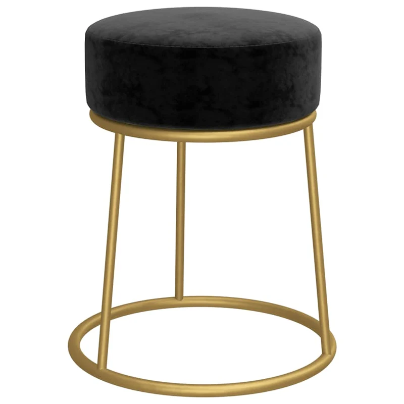 Tabouret assise rond 30 x 38 cm en velours noir et fer doré DEC026374