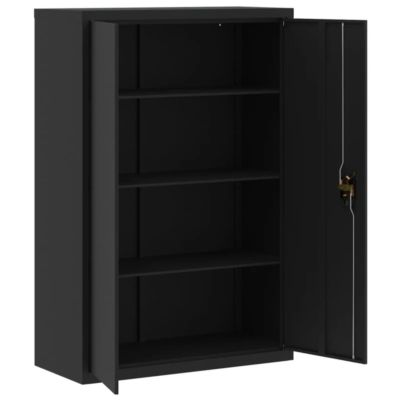 Caissons à tiroirs meuble de bureau avec 3 étagères réglables portes verrouillables 90 x 40 x 140 cm acier noir DEC024590