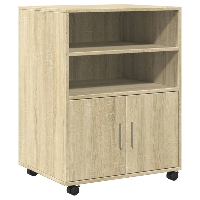Meuble de bureau sur roulettes armoire de rangement 60 x 48 x 81 cm bois d'ingénierie couleur chêne DEC024494