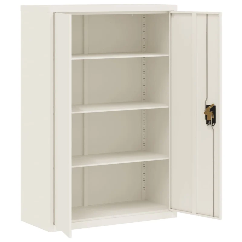 Caissons à tiroirs meuble de bureau avec 3 étagères réglables portes verrouillables 90 x 40 x 140 cm acier blanc DEC024525