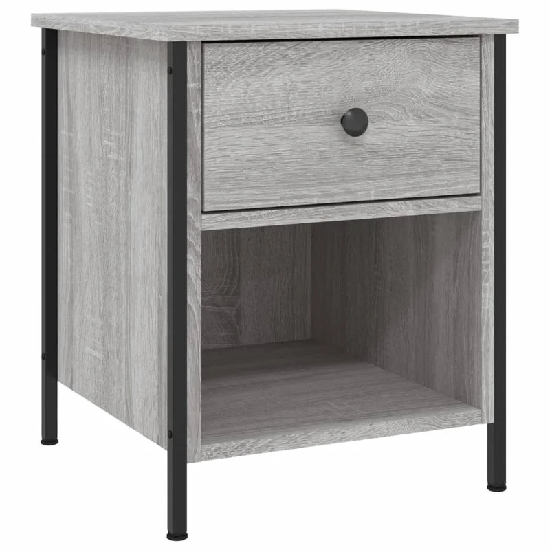 Lot de 2 tables de chevet avec tiroir 40 x 42 x 50cm bois d'ingénierie gris et fer DEC035730