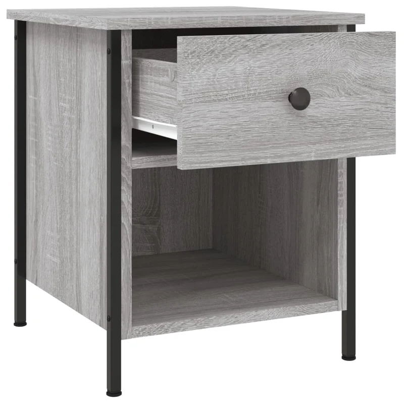 Lot de 2 tables de chevet avec tiroir 40 x 42 x 50cm bois d'ingénierie gris et fer DEC035730
