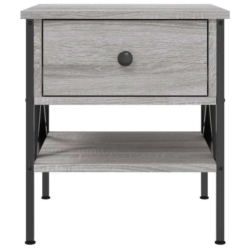Lot de 2 tables de chevet avec tiroir et étagère 40 x 42 x 45 cm bois ingénierie gris et fer DEC035728