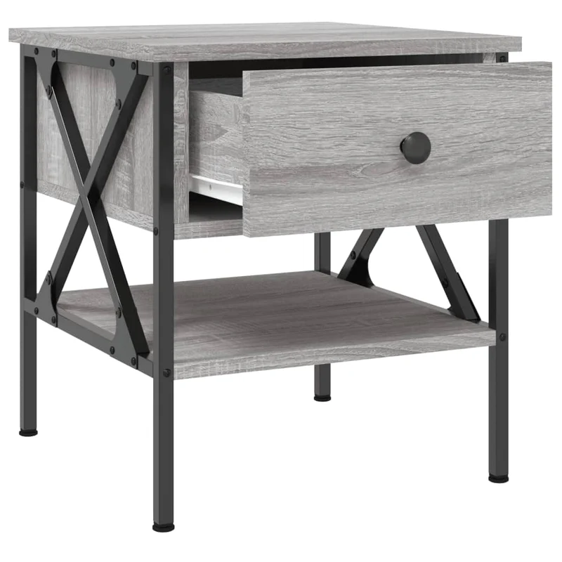 Lot de 2 tables de chevet avec tiroir et étagère 40 x 42 x 45 cm bois ingénierie gris et fer DEC035728