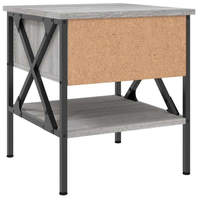 Lot de 2 tables de chevet avec tiroir et étagère 40 x 42 x 45 cm bois ingénierie gris et fer DEC035728