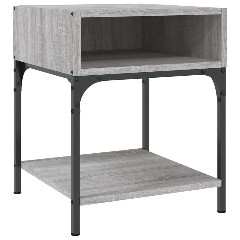 Lot de 2 tables de chevet avec étagère 40 x 41 x 50 cm bois ingénierie gris et fer DEC035727