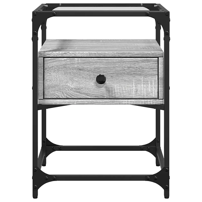 Lot de 2 tables de chevet avec tiroir 40 x 40 x 55 cm bois d'ingénierie gris acier et verre DEC035725