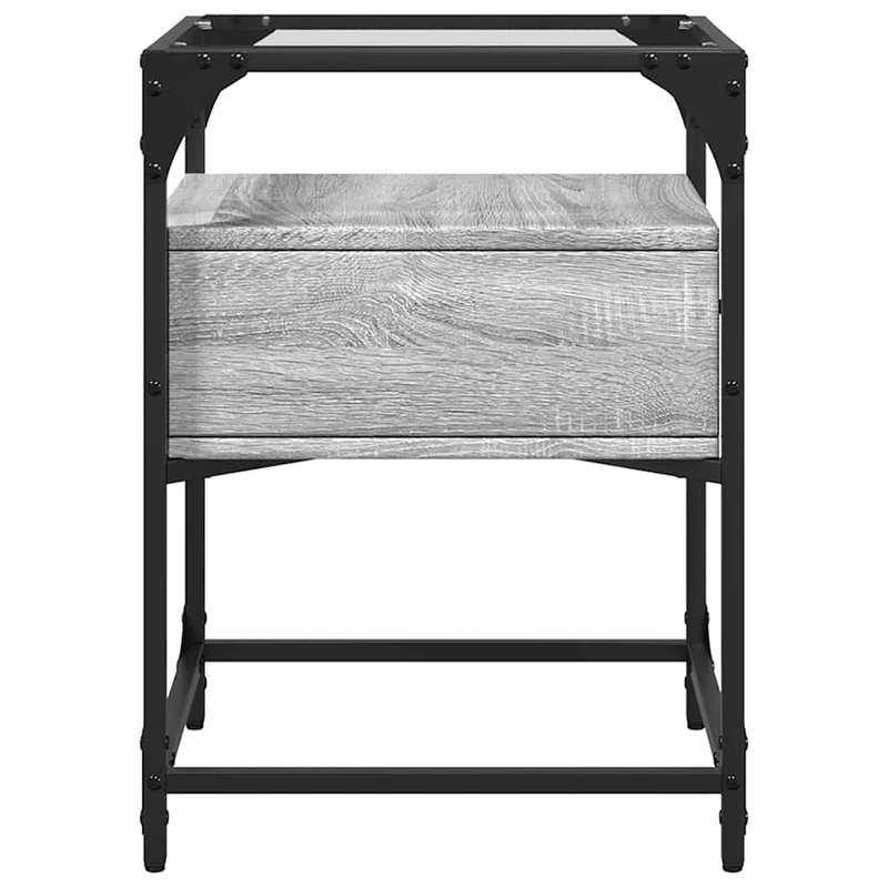 Lot de 2 tables de chevet avec tiroir 40 x 40 x 55 cm bois d'ingénierie gris acier et verre DEC035725