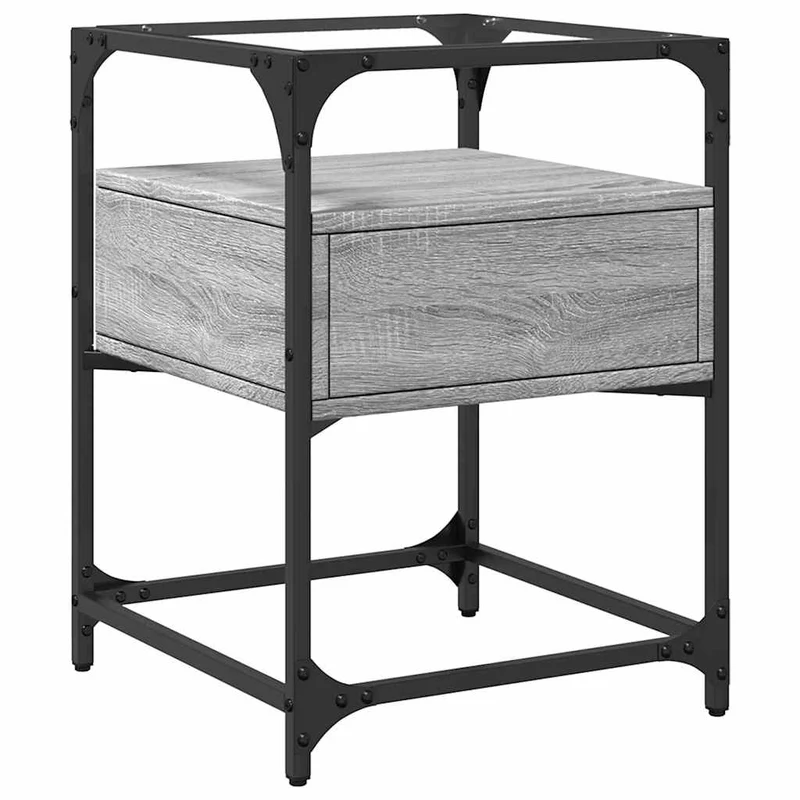 Lot de 2 tables de chevet avec tiroir 40 x 40 x 55 cm bois d'ingénierie gris acier et verre DEC035725