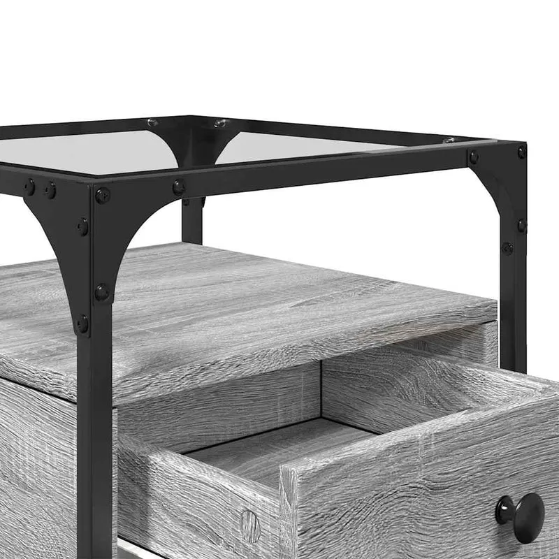 Lot de 2 tables de chevet avec tiroir 40 x 40 x 55 cm bois d'ingénierie gris acier et verre DEC035725