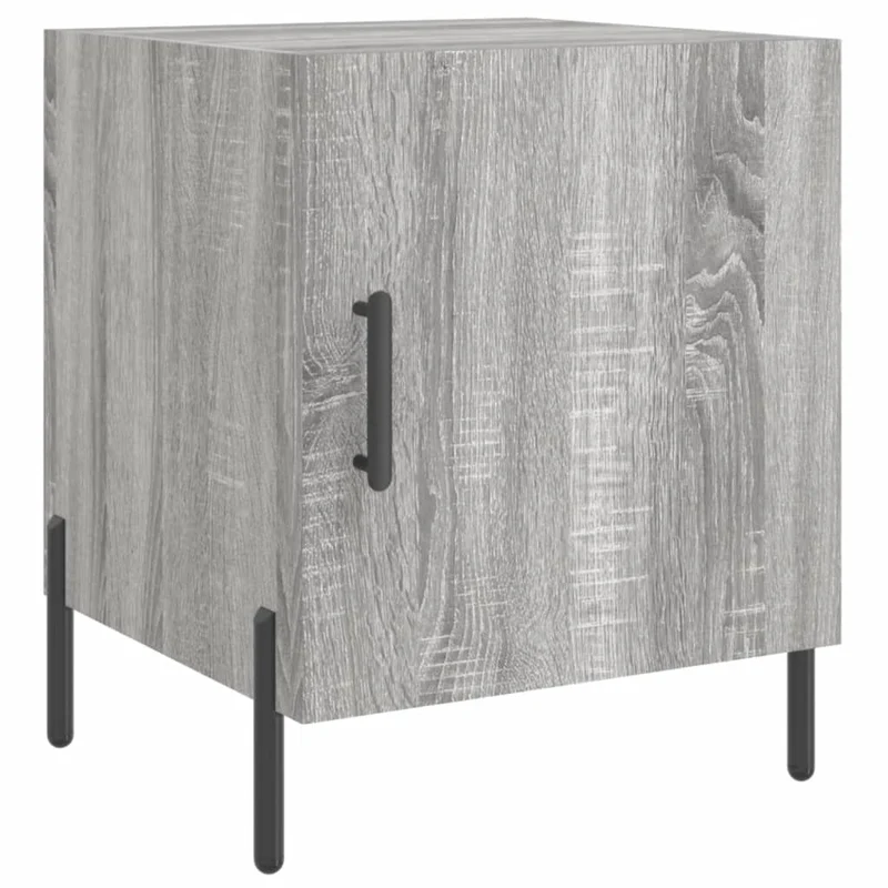 Lot de 2 tables de chevet avec compartiment avec porte 40 x 40 x 50cm bois d'ingénierie gris et fer DEC035722