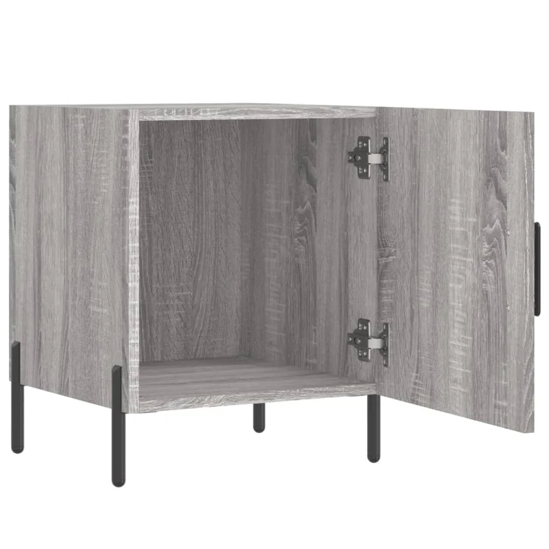 Lot de 2 tables de chevet avec compartiment avec porte 40 x 40 x 50cm bois d'ingénierie gris et fer DEC035722