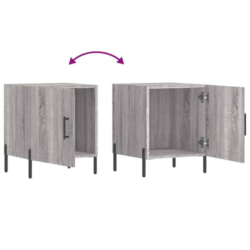 Lot de 2 tables de chevet avec compartiment avec porte 40 x 40 x 50cm bois d'ingénierie gris et fer DEC035722