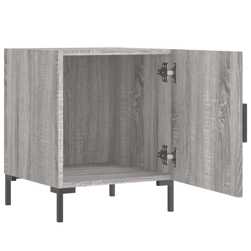 Lot de 2 tables de chevet avec compartiment avec porte 40 x 40 x 50cm bois d'ingénierie gris et fer DEC035716