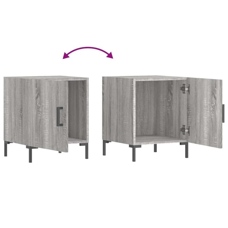 Lot de 2 tables de chevet avec compartiment avec porte 40 x 40 x 50cm bois d'ingénierie gris et fer DEC035716