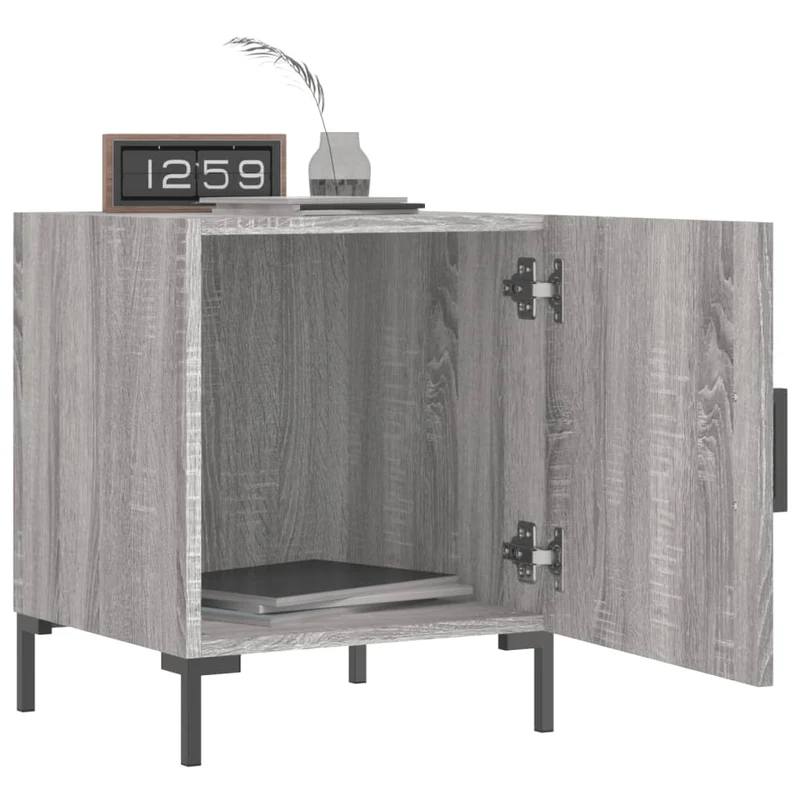 Lot de 2 tables de chevet avec compartiment avec porte 40 x 40 x 50cm bois d'ingénierie gris et fer DEC035716