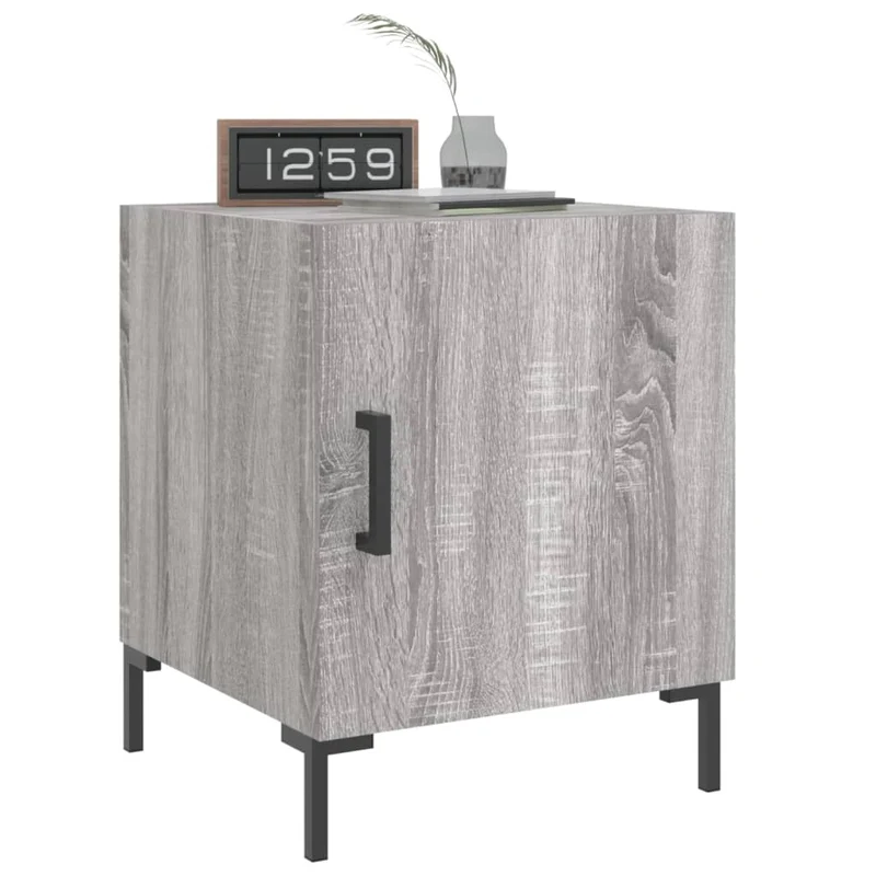 Lot de 2 tables de chevet avec compartiment avec porte 40 x 40 x 50cm bois d'ingénierie gris et fer DEC035716
