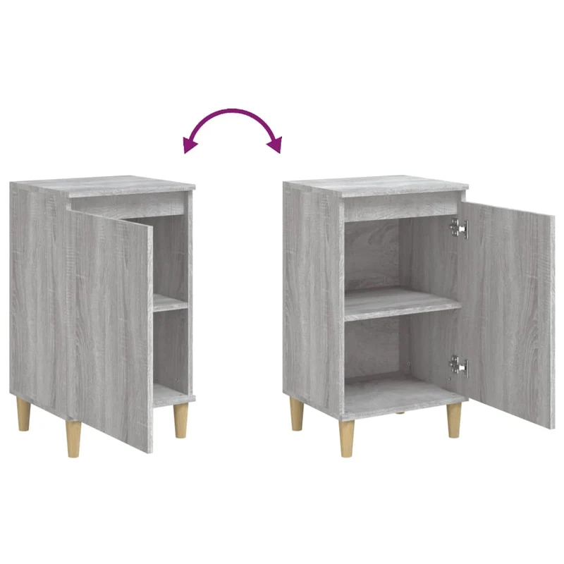 Lot de 2 tables de chevet avec compartiment étagères 40 x 35 x 70cm bois d'ingénierie gris DEC035711