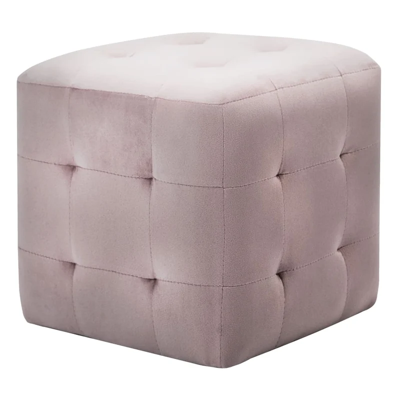 Lot de 2 poufs repose pieds capitonné 30 x 30 x 30 cm tissu velours rose DEC035620