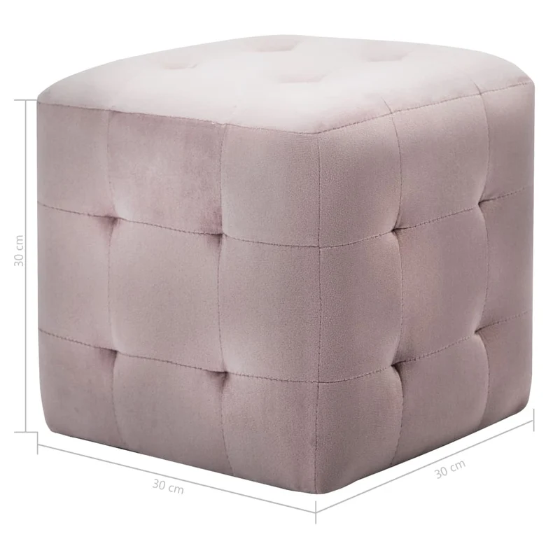 Lot de 2 poufs repose pieds capitonné 30 x 30 x 30 cm tissu velours rose DEC035620