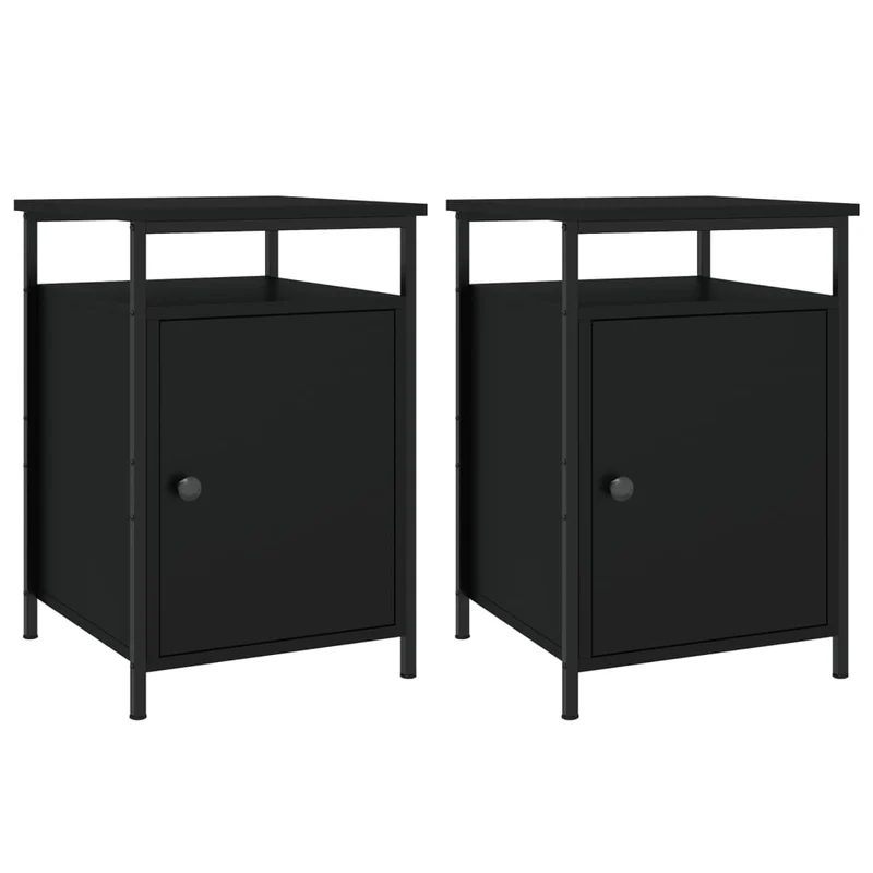 Lot de 2 tables de chevet avec compartiment avec porte 40 x 42 x 60 cm bois d'ingénierie noir et fer DEC035592