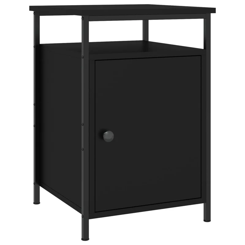Lot de 2 tables de chevet avec compartiment avec porte 40 x 42 x 60 cm bois d'ingénierie noir et fer DEC035592
