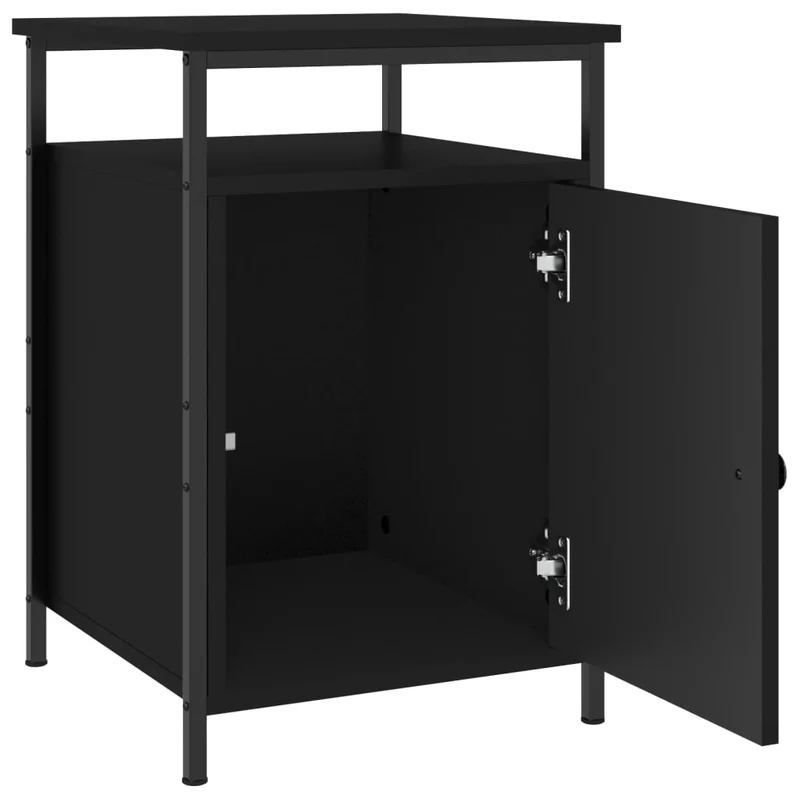 Lot de 2 tables de chevet avec compartiment avec porte 40 x 42 x 60 cm bois d'ingénierie noir et fer DEC035592