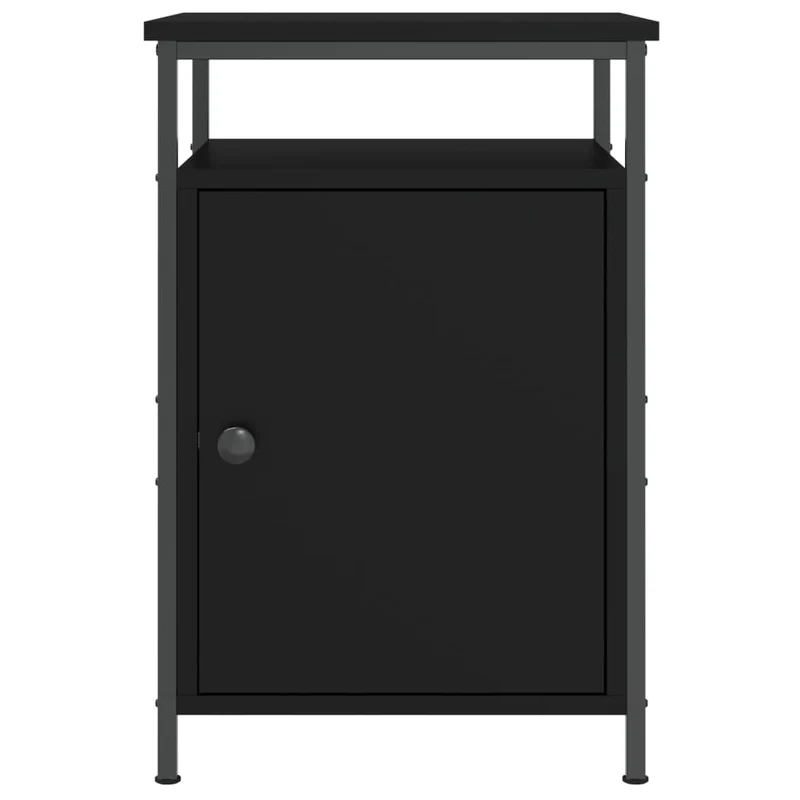 Lot de 2 tables de chevet avec compartiment avec porte 40 x 42 x 60 cm bois d'ingénierie noir et fer DEC035592