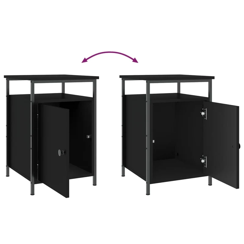 Lot de 2 tables de chevet avec compartiment avec porte 40 x 42 x 60 cm bois d'ingénierie noir et fer DEC035592