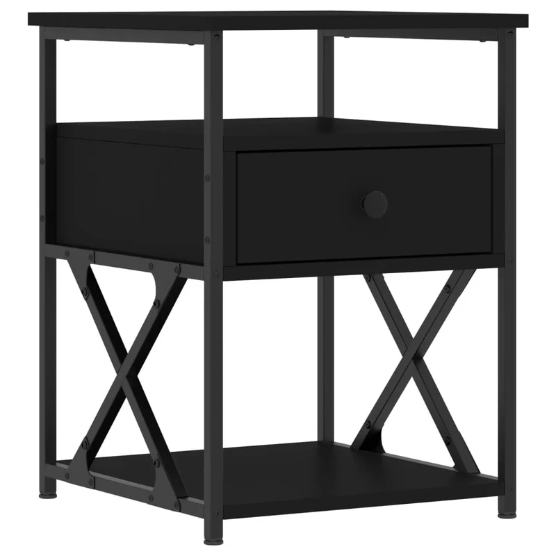 Lot de 2 tables de chevet avec tiroir 40 x 42 x 55 cm bois d’ingénierie noir et fer DEC035587