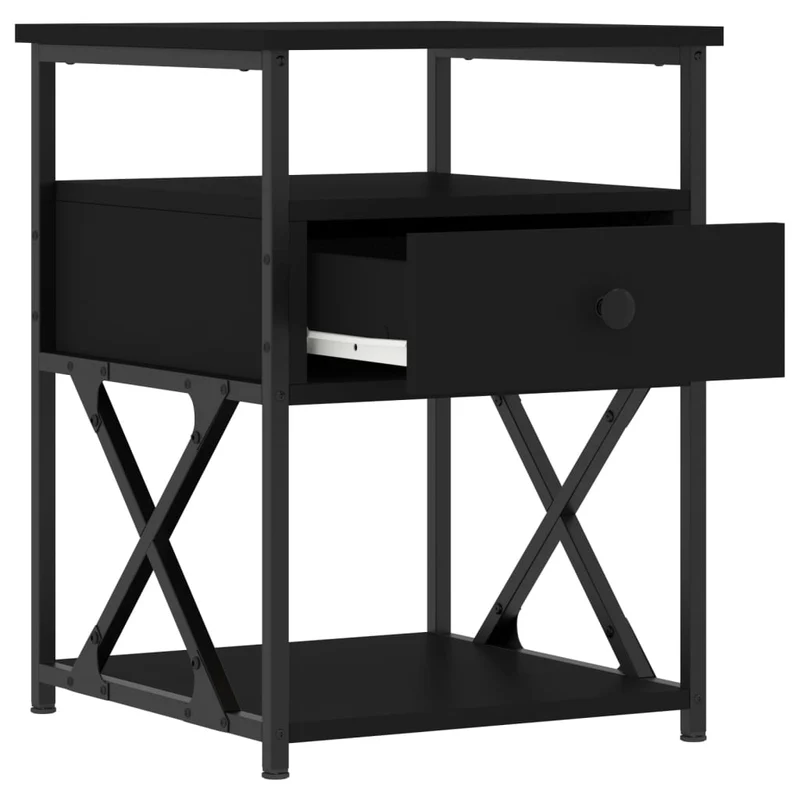 Lot de 2 tables de chevet avec tiroir 40 x 42 x 55 cm bois d’ingénierie noir et fer DEC035587