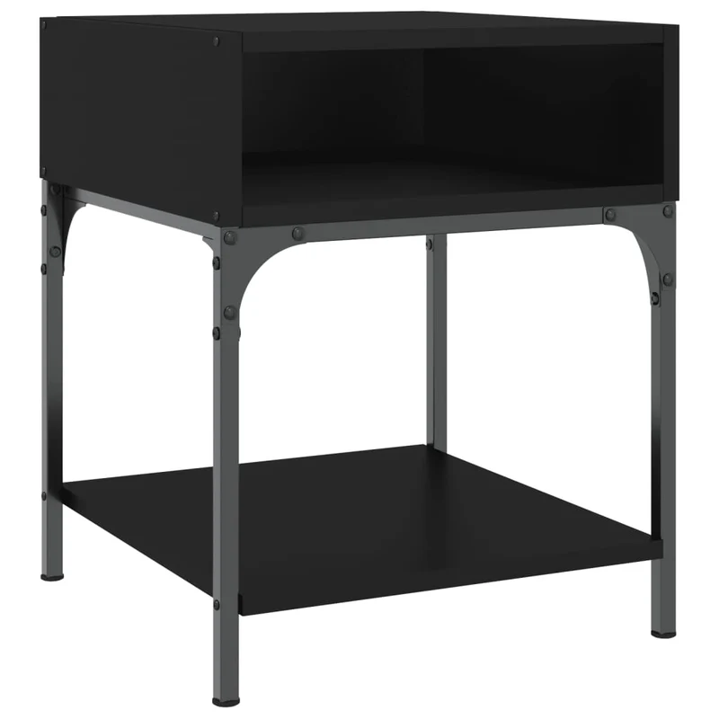 Lot de 2 tables de chevet avec compartiment ouvert 40 x 41 x 50 cm bois d’ingénierie noir et fer DEC035583