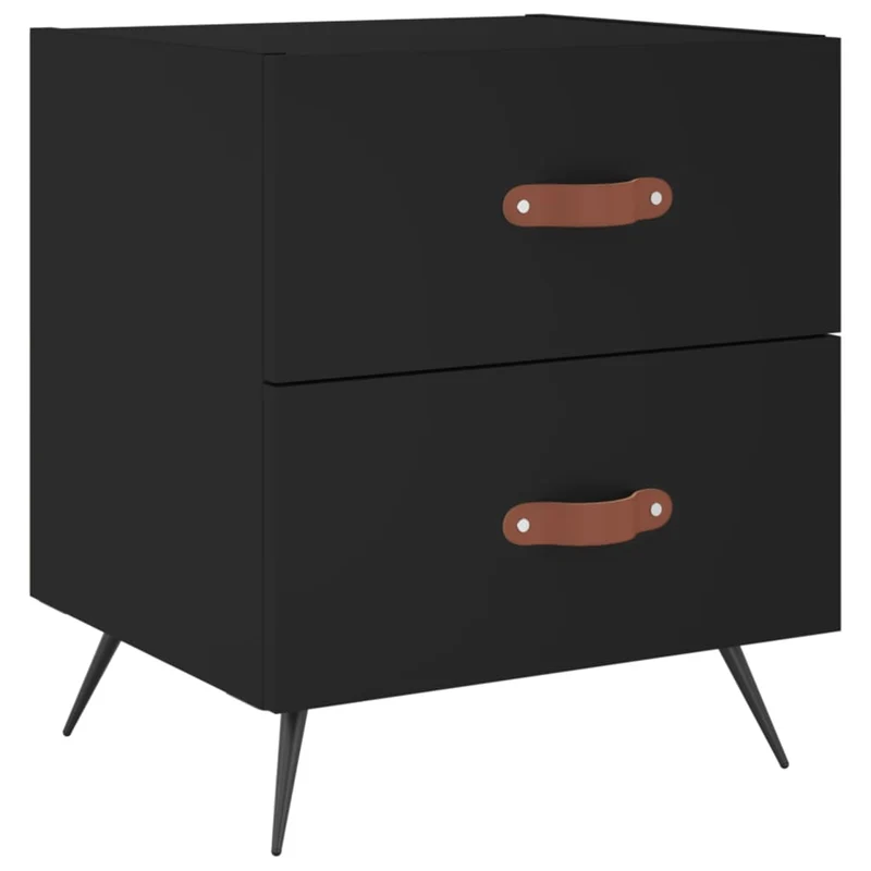 Lot de 2 tables de chevet avec deux tiroirs 40 x 35 x 47,5 cm bois d’ingénierie noir et fer DEC035533
